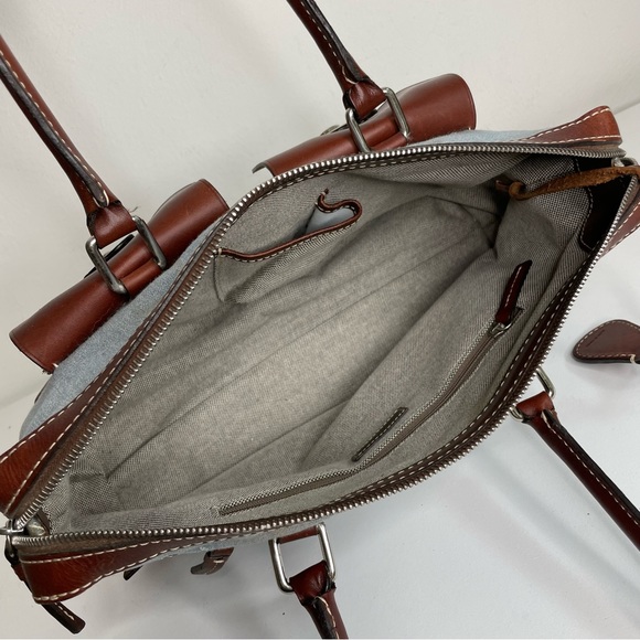 DOONEY & BOURKE Signature Mono Canvas Brown Leather Double Pocket Satchel - Picture 11 of 15